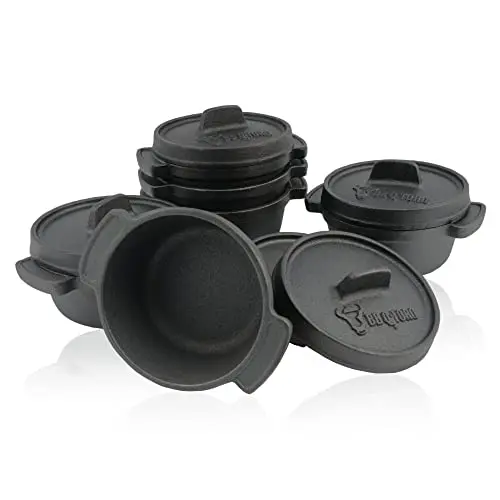BBQ-Toro Mini Dutch Oven Set de Hierro Fundido | 6 Piezas | Ø 11 cm | Curada