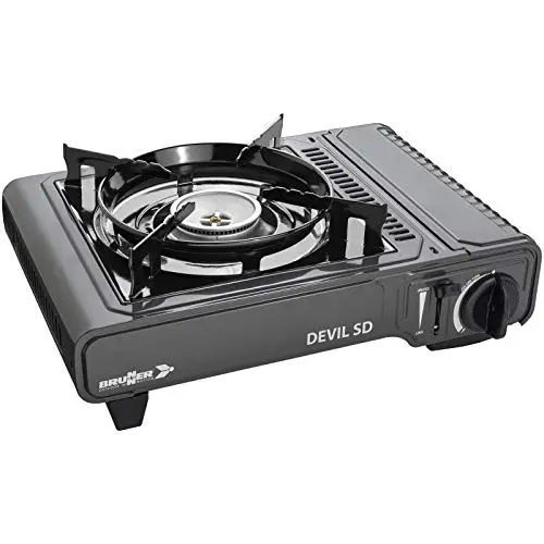 Brunner Devil SD - Hornillo con termopar (Encendido piezoeléctrico Integrado y quemadores de Aluminio, 30 mbar, 2,5 kW), Color Negro, 34 x 28 x 12 cm