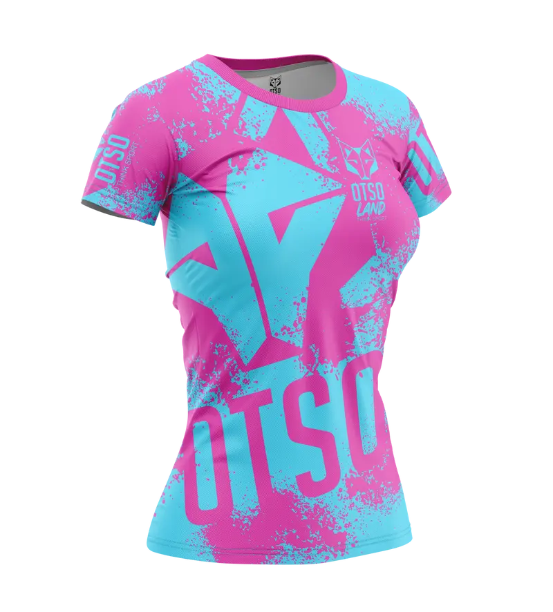 Camiseta manga corta mujer - OTSO LAND Light Blue & Pink