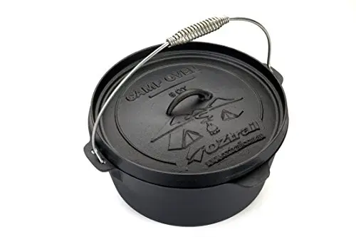 Cazuela con tapa de hierro fundido con tapa 4.2L 6kg 25x10cm (4.5 quart). Con asa metálico. OCI-CO045-D Camp Oven Pre Seasoned Cast Iron Body and Lid with heavy base and walls