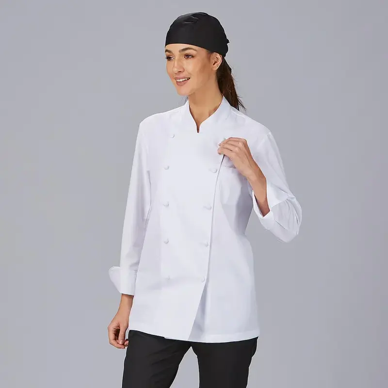 CHAQUETA COCINA UNISEX BOTON FORRADO M/L BLANCA