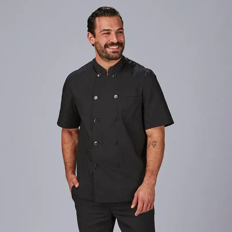 CHAQUETA COCINA UNISEX POPELIN FINO NEGRO M/C