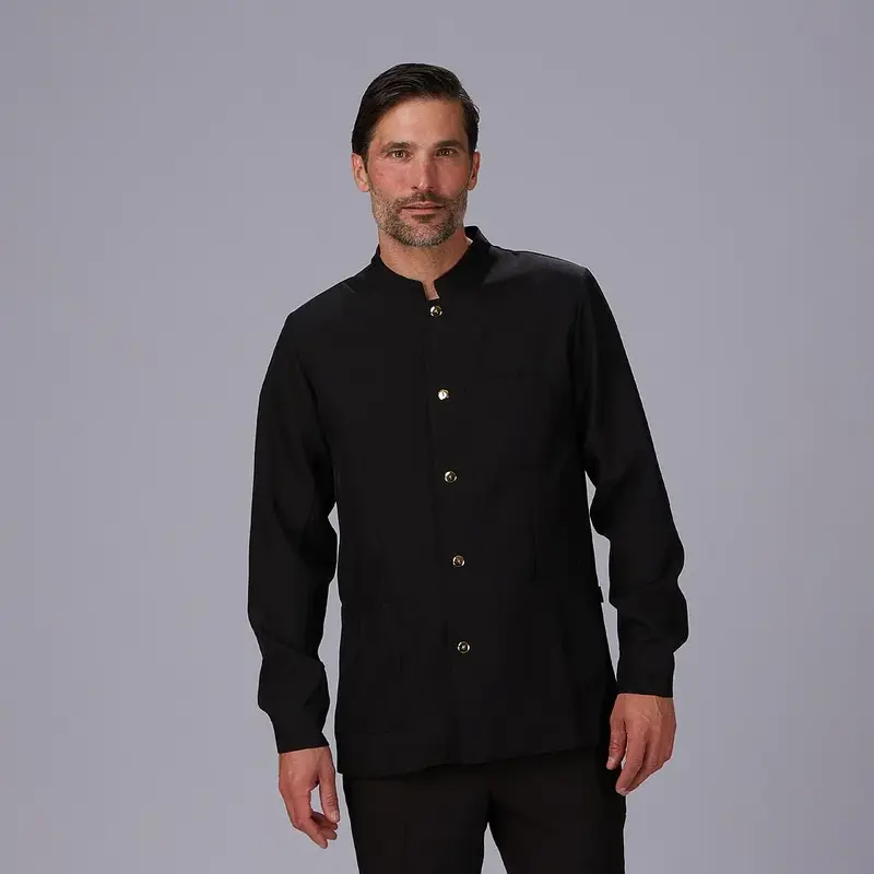 CHAQUETA HOMBRE MAO NEGRA BOTON DORADO