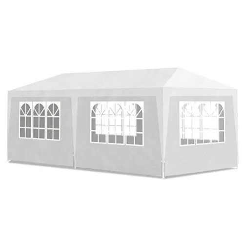 Cikonielf Carpa de Fiesta Plegable 3 x 6M, Pabellón Impermeable Tienda de Campaña con Ventanas Puerta Blanco