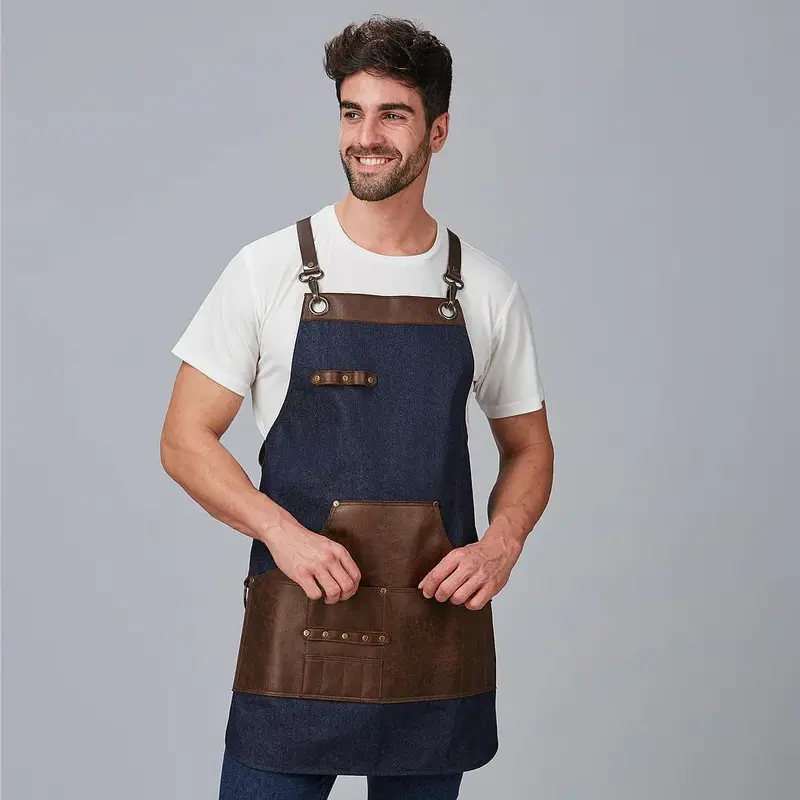 DELANTAL PETO VAQUERO Y PIEL 73X68 CM