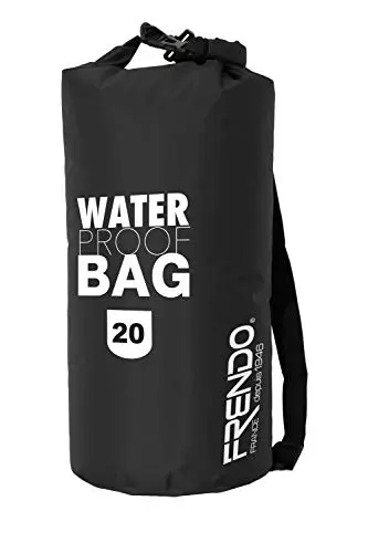 FRENDO Saco Estanco Nylon 20L Negro - Bolsa Impermeable para Deportes Acuáticos y Outdoor