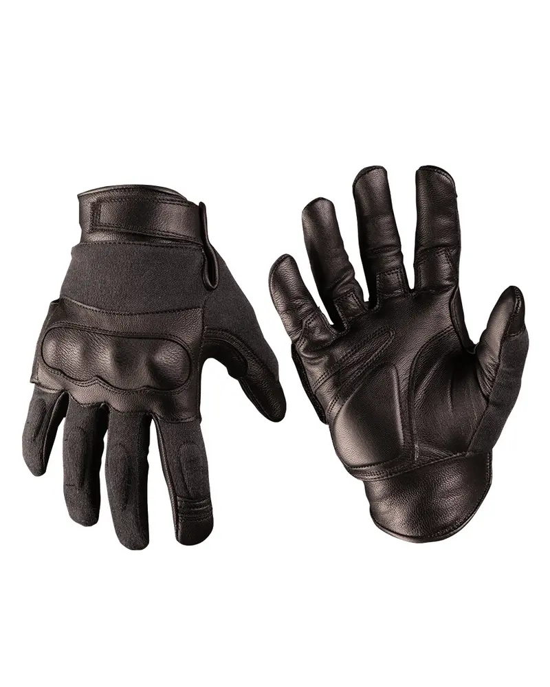 Guantes Tácticos Mil-Tec Cuero Aramida Negro - Protección Profesional