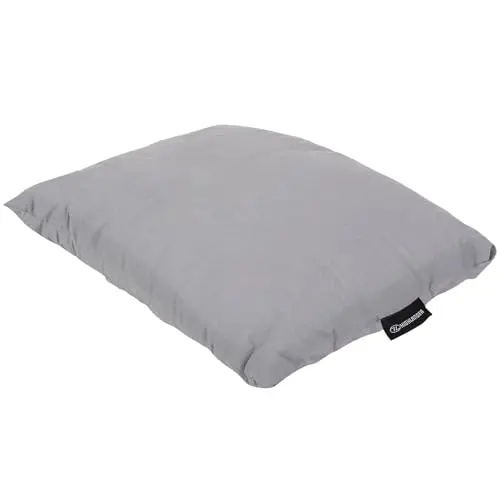 Highlander Almohada de Viaje Auto-Inflable Polialgodón Gris con Saco de Compresión