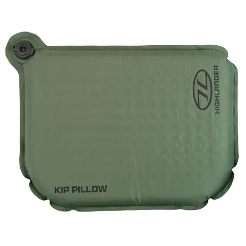 Highlander Kip - Almohada Autoinflable 195g con Válvula Doble Capa para Camping y Senderismo Verde Oliva