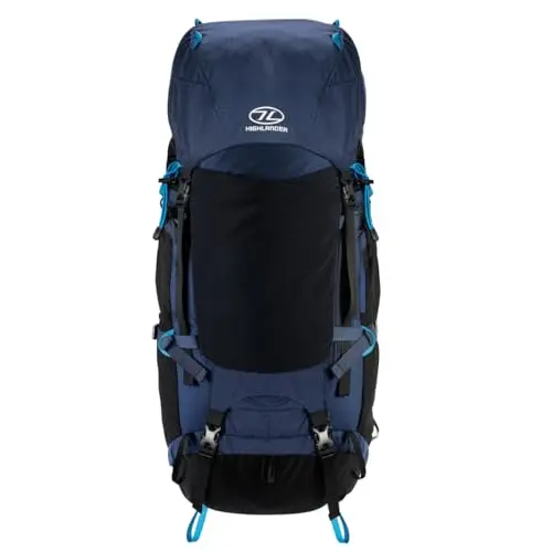 Highlander Novar Mochila 60+5L - Sistema Espalda Ajustable y Funda Lluvia - Navy