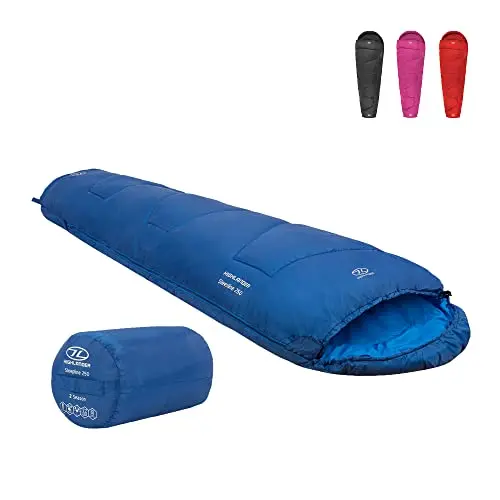 Highlander Sleepline 250 Mummy - Saco de Dormir Azul con Capucha y Deflector