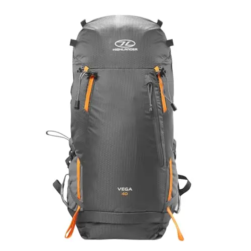 Highlander Vega Mochila Trekking 40L Grafito - Ligera con Funda Lluvia