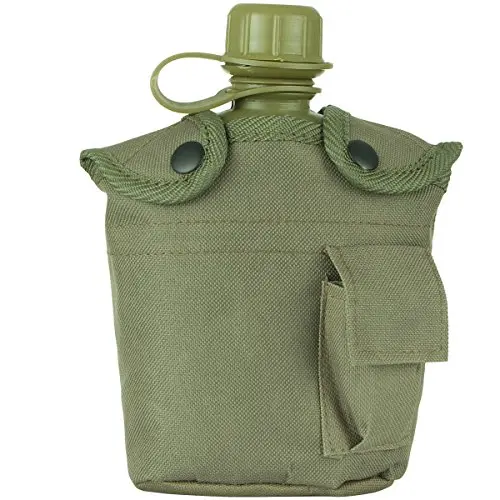 Highlander WB002-BC Cantimplora Militar con Funda DPM - Botella Agua Camping Verde