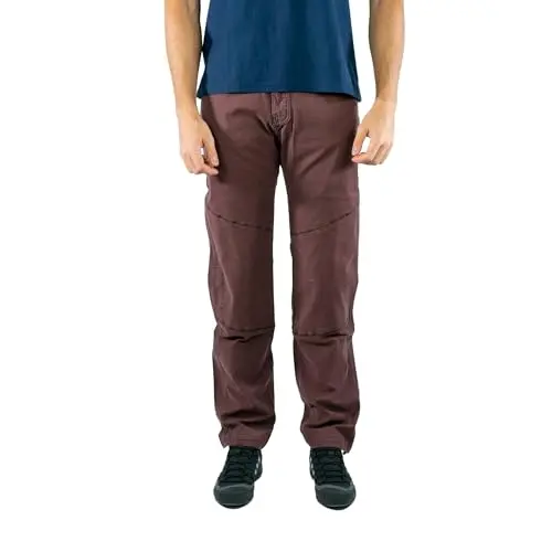 Jeanstrack Pantalón Trekking de Escalada Elástico y Resistente – Pantalón para Senderismo – Rodillas Reforzadas y Bajos Regulables (Turia Wine, XL)