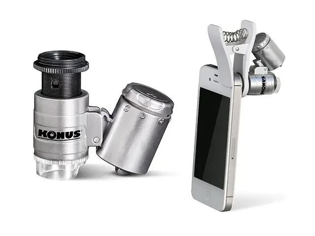 Konus Konusclip-2 Microscopio de Bolsillo 20x con Luz LED y UV para Smartphone