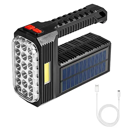 Linterna LED Alta Potencia Solar,Linterna LED Recargable,Solar Foco LED con 3 Modos,Linternas LED Alta Potencia Impermeable,Flashlight con Luz de Posición COB y Mango,Linterna de Trabajo para Camping