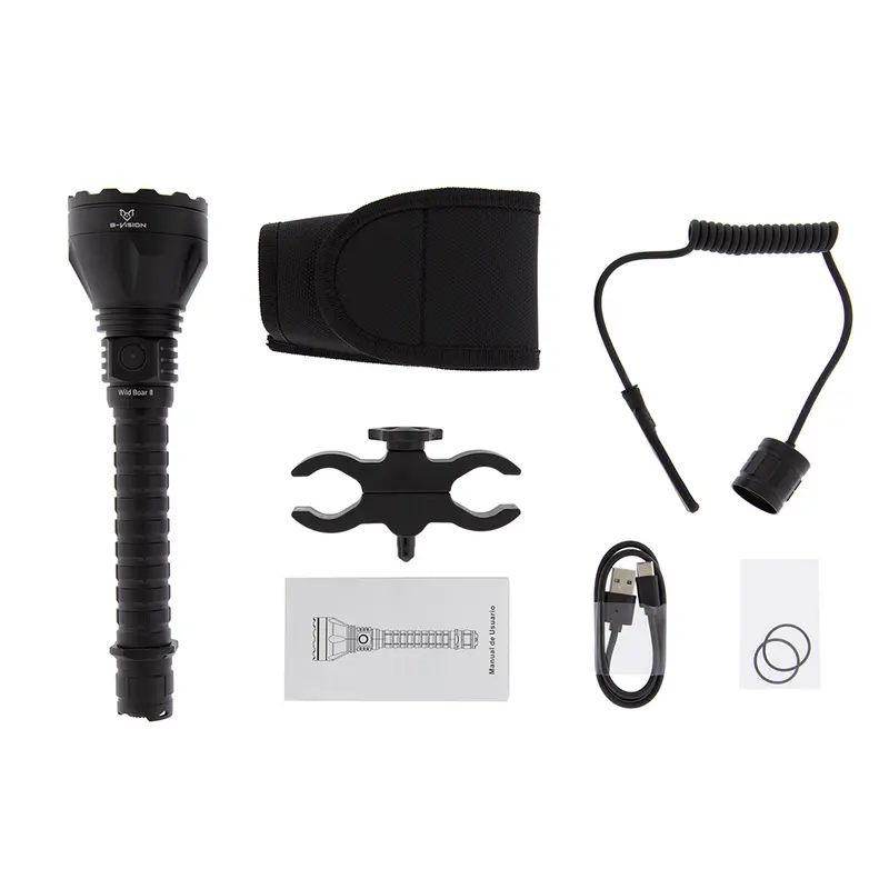 Linterna Táctica Wild Boar II 1370 Lúmenes 1385m Alcance LED UHI Kit Caza BAT Vision