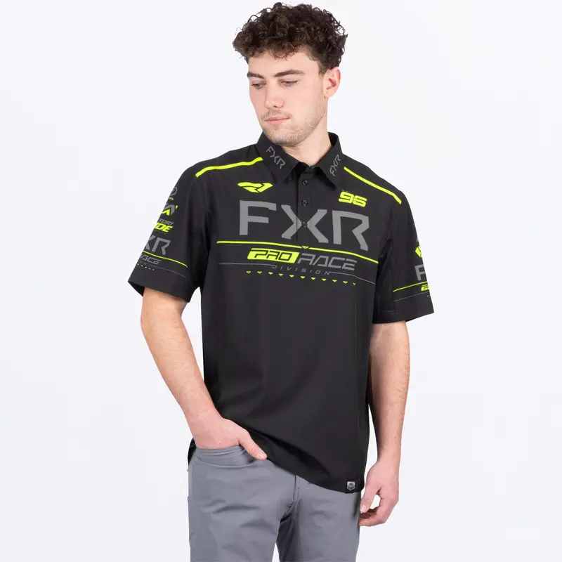 M RACE DIV PERFORMANCE UPF POLO SHIRT 25-BLACK/HIVIS