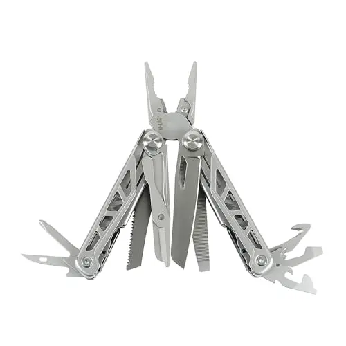 M-Tac Multitool Type 3 - Herramienta multifunción 14 en 1, acero inoxidable, supervivencia al aire libre, plegable, con bolsa, gris, 11 cm, 265 g