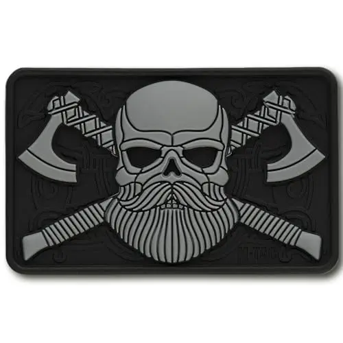M-Tac Parche Táctico Calavera Barba - Parche Militar Negro/Gris con Velcro