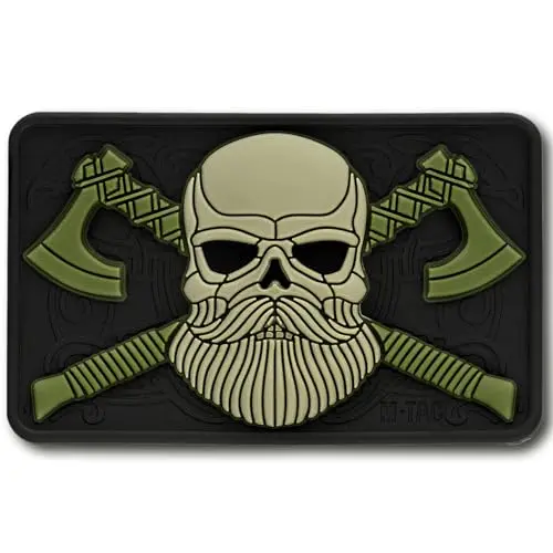 M-Tac Parche Táctico Calavera con Barba - Parche Militar con Velcro Negro/Oliva 80x25mm
