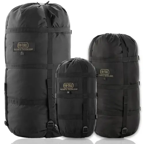 M-TAC Saco de Dormir de compresión Militar Resistente al Agua, Saco de compresión Ligero de Nailon para Viajes, Camping, Senderismo, al Aire Libre (Negro, XL, 40 litros)