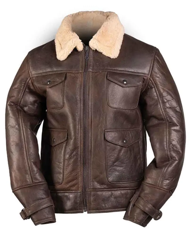 Mil-Tec American Navy - Chaqueta bomber (A4, piel de cordero, talla XXL), marrón