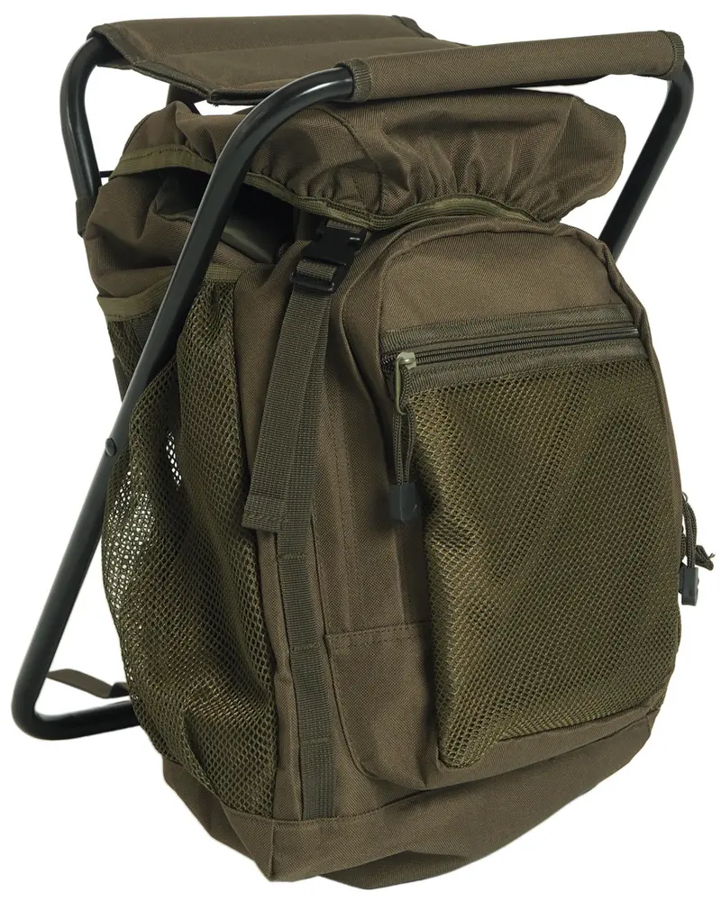 Mil-Tec Ansitzrucksack con Taburete Integrado Oliva - Mochila de Caza y Observación