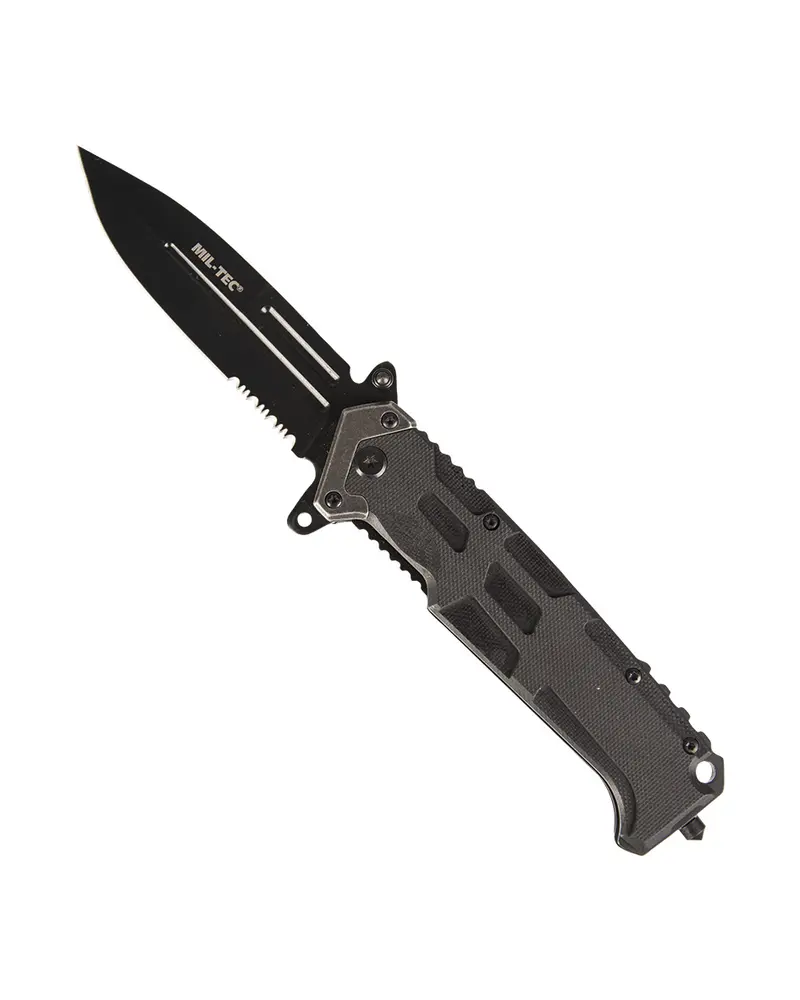 Mil-Tec Assault Knife Schwarz - Cuchillo Táctico Negro para Caza y Actividades Outdoor