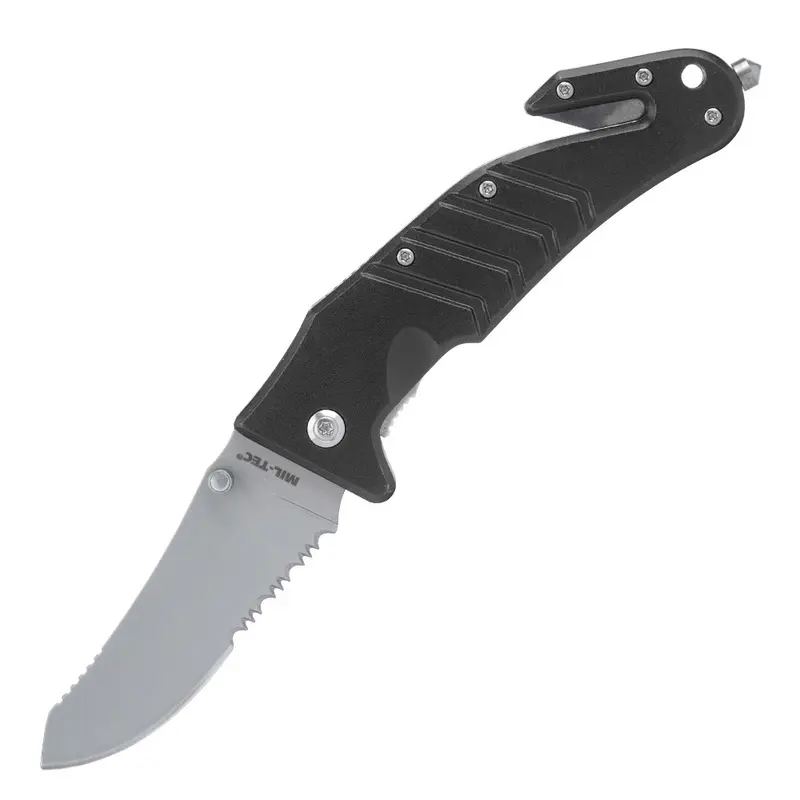 Mil-Tec Automesser M.Clip Schwarz - Navaja Automática Negra para Outdoor y Camping