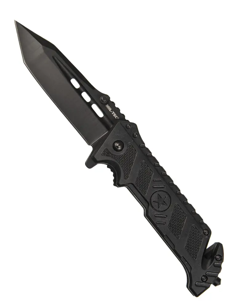 Mil-Tec Automesser Star Schwarz - Cuchillo Automático Profesional Negro 115g