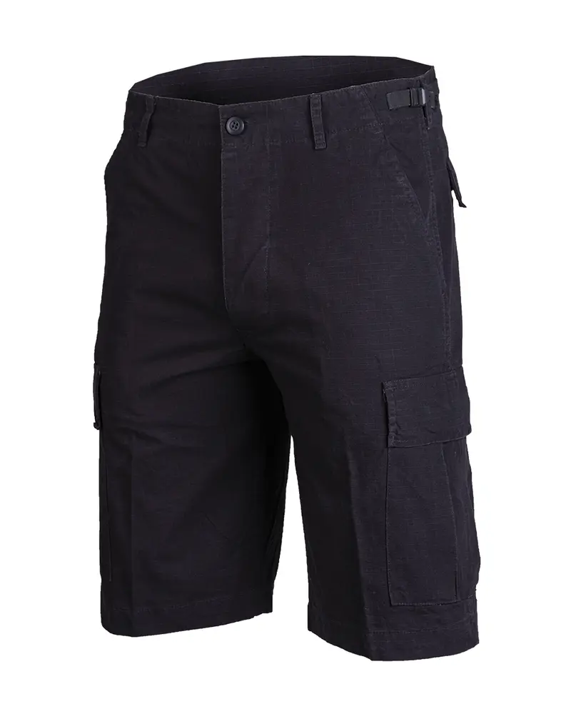 Mil-Tec Bermudas Militares Ripstop Prelavadas Negras - Pantalón Corto Táctico