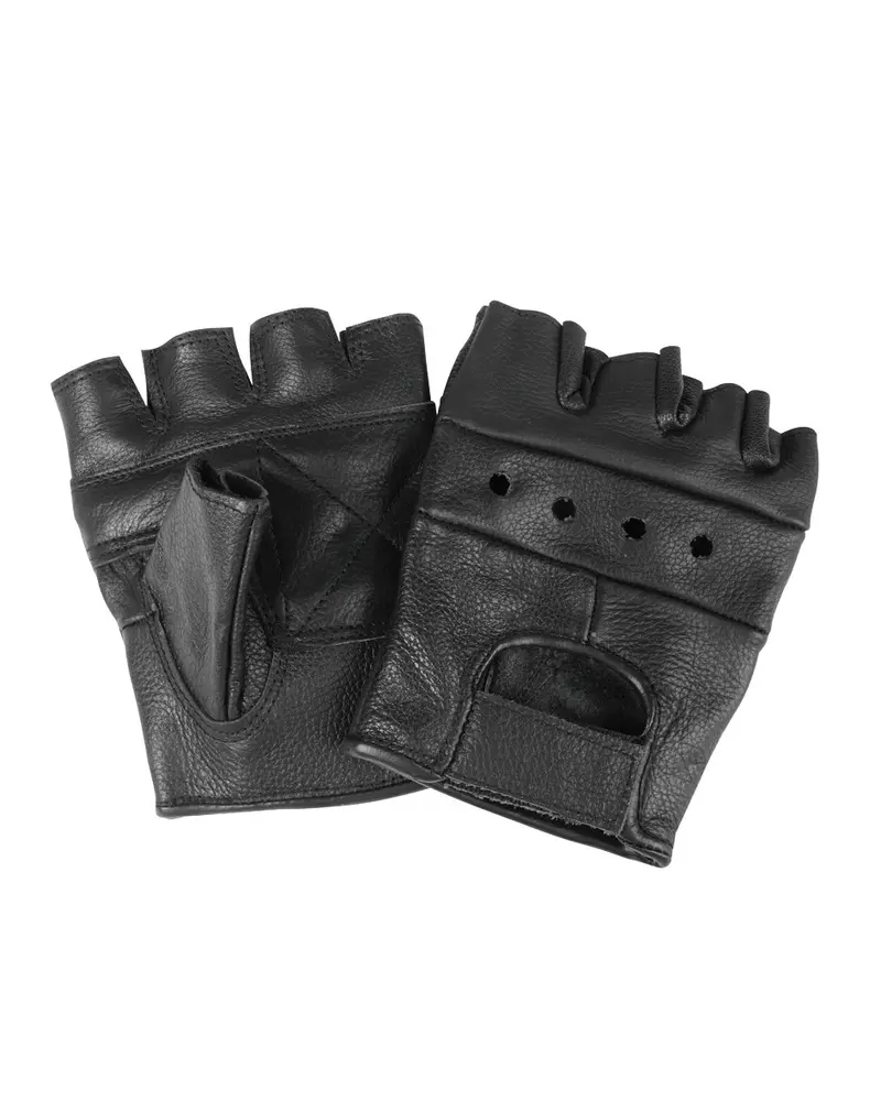Mil-Tec Biker Fingerlinge Leder - Guantes sin Dedos de Cuero para Moto