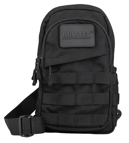 Mil-Tec Bolso bandolera para hombre • Bolso bandolera con sistema Molle • Bolsa táctica Molle • Bolso bandolera para exterior, senderismo, viajes, uso diario • Bolso bandolera, Negro , 30x18x11 cm