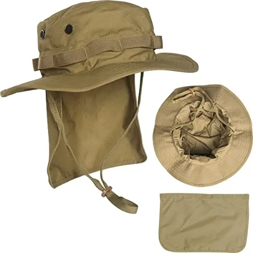 Mil-Tec Brit Boonie Rs M Neckflap Coyote - Sombrero Militar con Protección Cuello