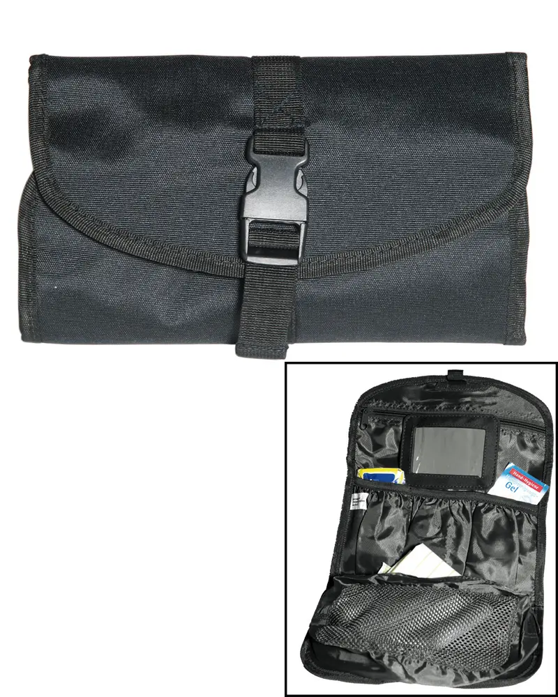 Mil-Tec Brit Toilet Bag Negro - Neceser de Viaje Ultraligero y Resistente