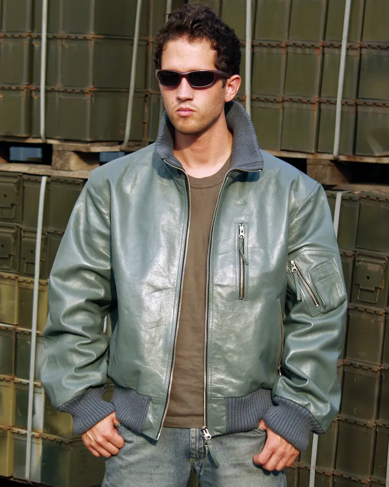 Mil-Tec BW Chaqueta de Cuero Aviador Gris - Estilo Militar Clásico