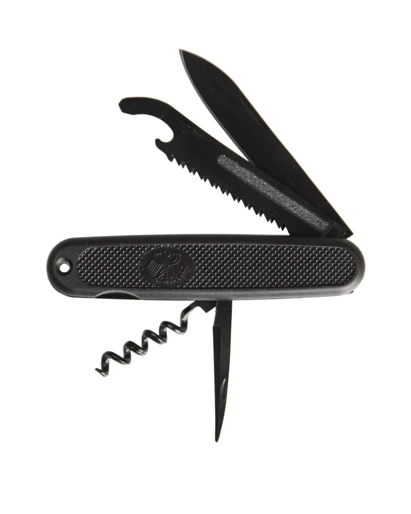 Mil-Tec BW Taschenmesser A.A. Schwarz - Navaja Táctica Militar Negra para Camping y Supervivencia