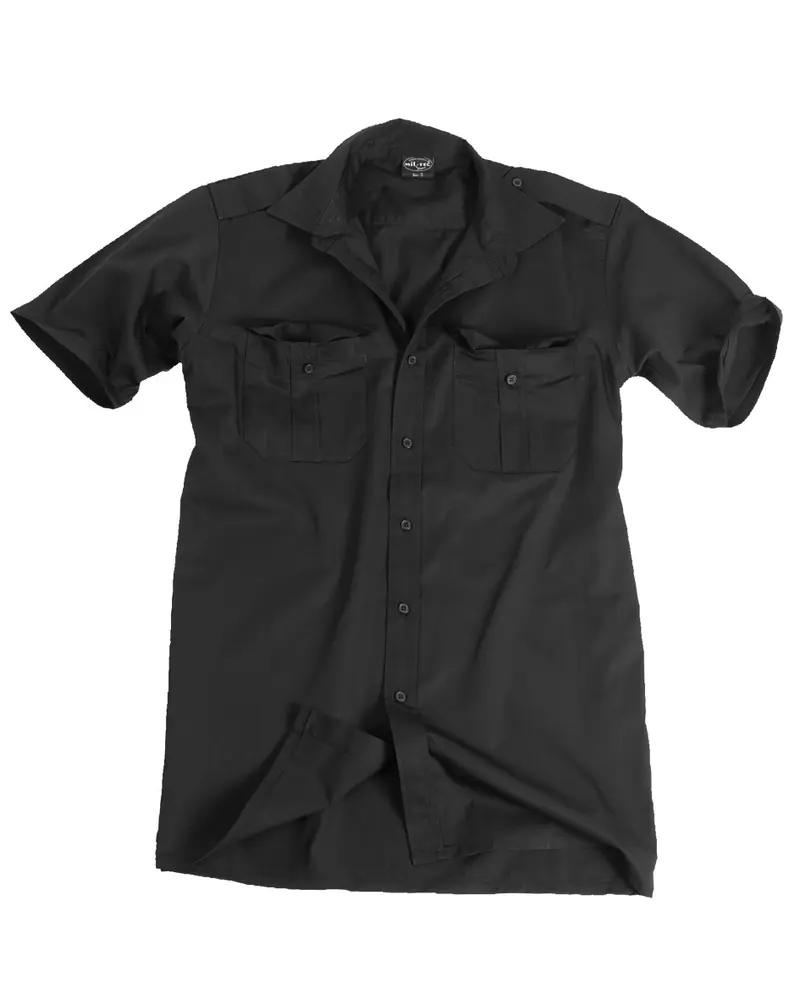 Mil-Tec Camisa de Servicio Manga Corta Negra - Ropa Táctica Profesional