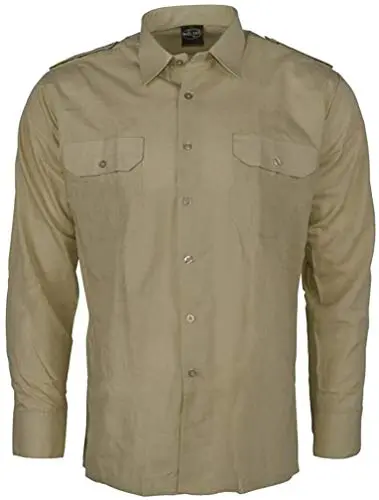 Mil-Tec Camisa de Servicio Manga Larga Khaki - Mezcla Algodón-Poliéster