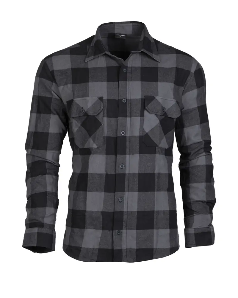 Mil-Tec Camisa Leñador Ligera Negro/Gris - Camisa de Trabajo Resistente