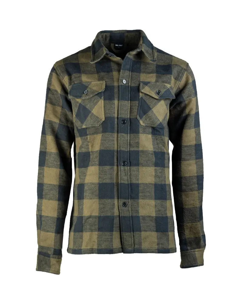 Mil-Tec Camisa Leñador Negro/Oliva - Holzfällerhemd Resistente para Trabajo y Outdoor