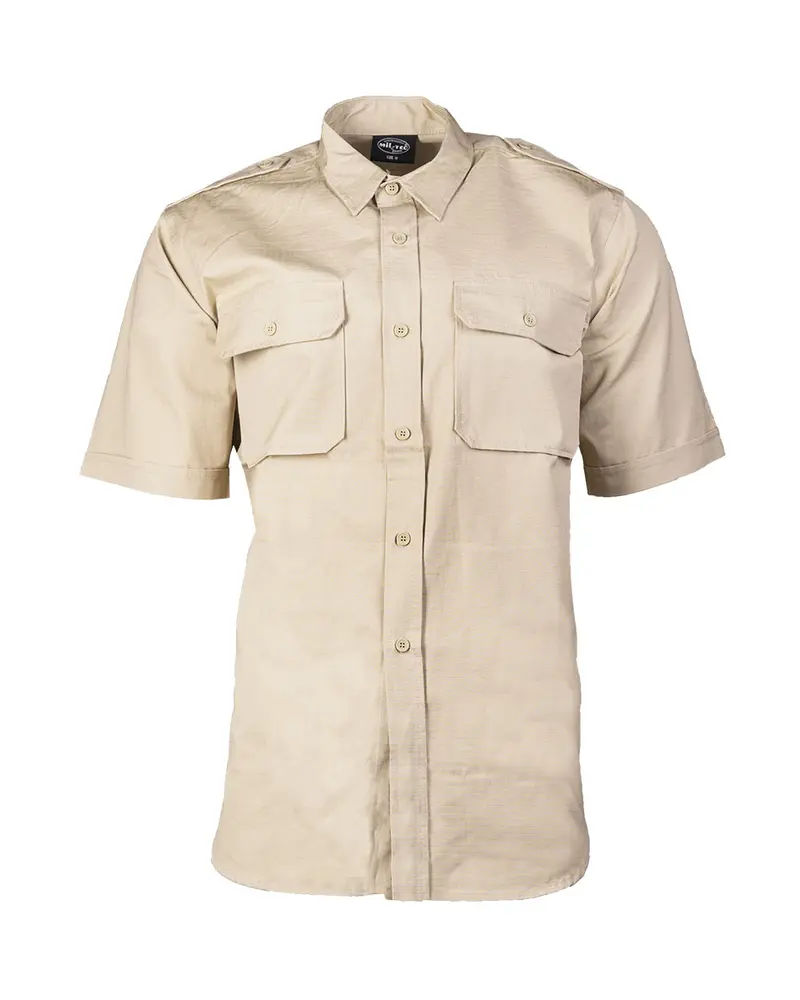 Mil-Tec Camisa Tropical Manga Corta Cotton Khaki - Ropa Táctica Profesional