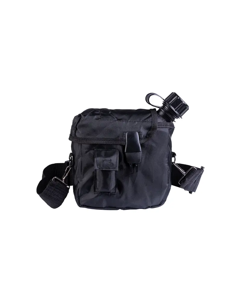Mil-Tec Cantimplora Militar US 2QT con Funda y Correa Negro - Botella Campo Táctica