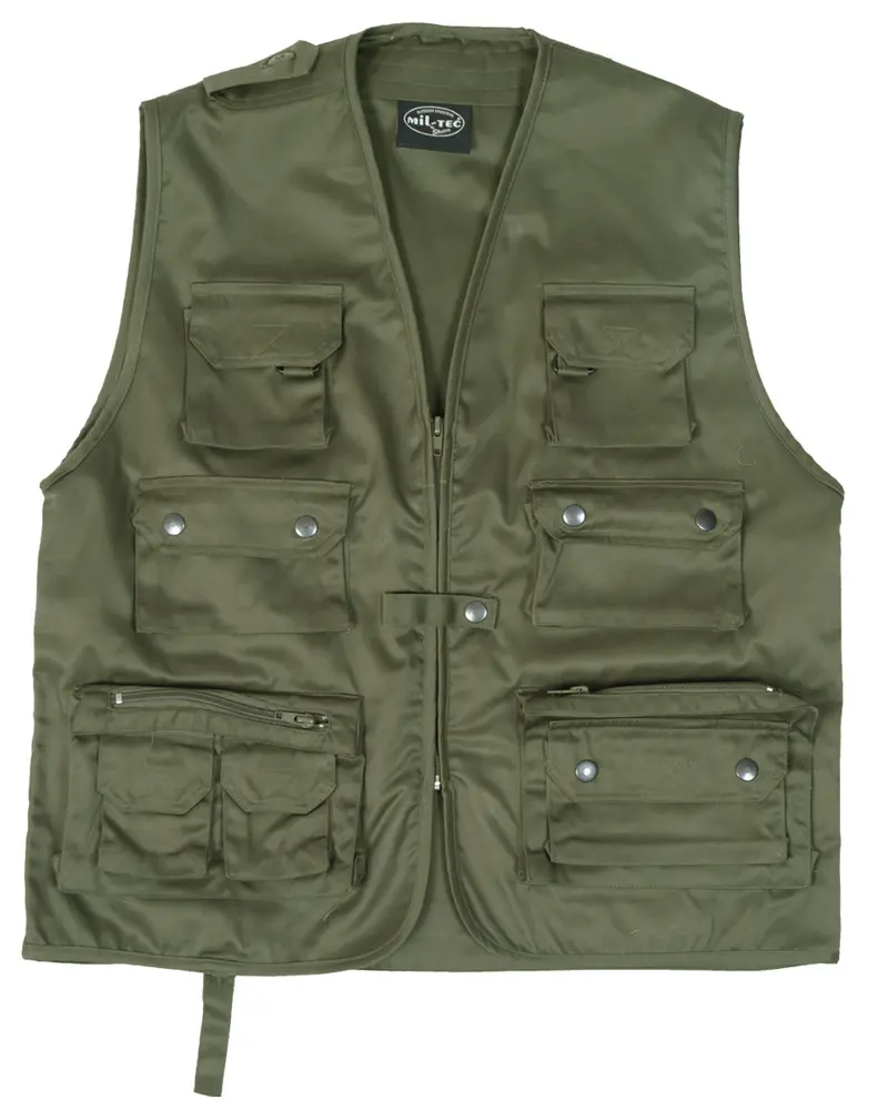 Mil-Tec Chaleco Caza y Pesca JAGD-U.ANGLERWESTE Oliva - Multibolsillos Profesional