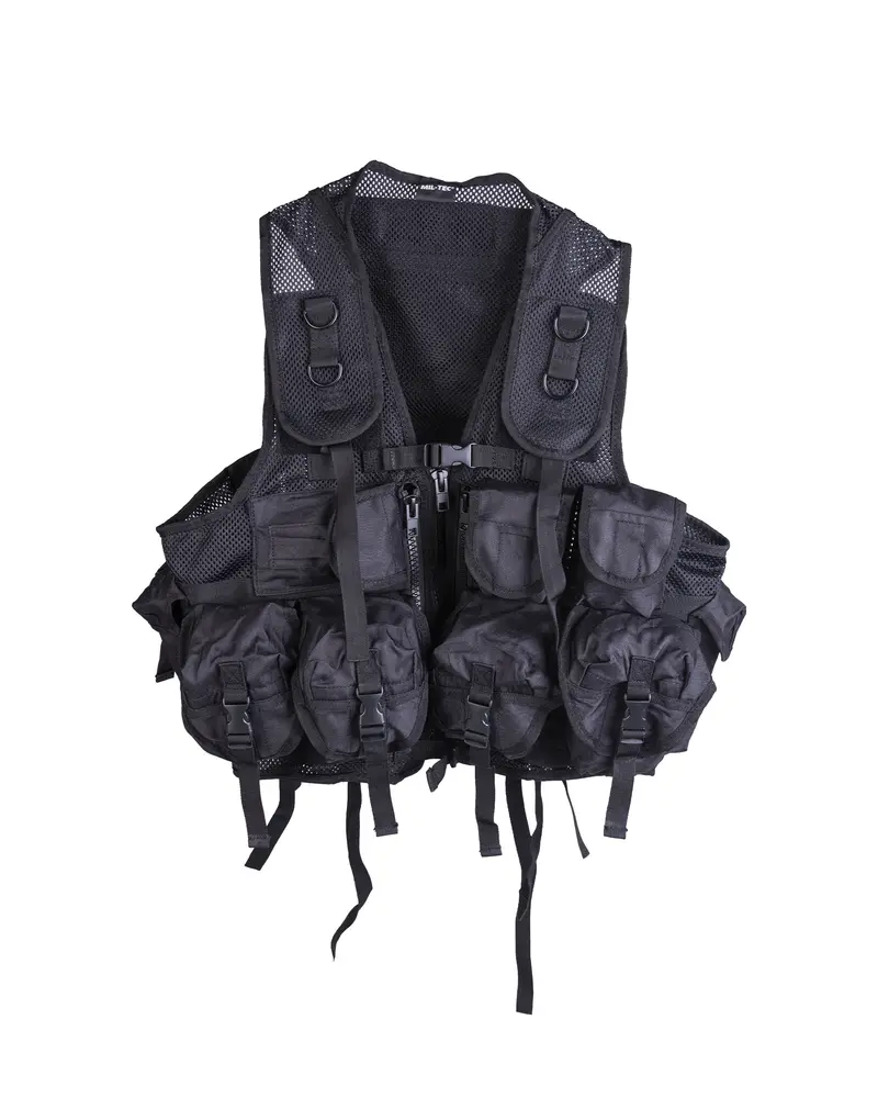 Mil-Tec Chaleco Táctico Einsatzweste Negro 9 Bolsillos - Equipamiento Militar Profesional
