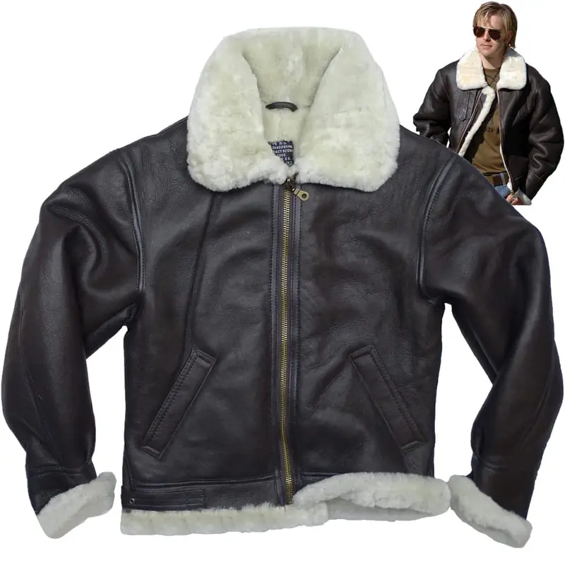 Mil-Tec Chaqueta Bomber B3 de Piel de Cordero Estilo Aviador Militar