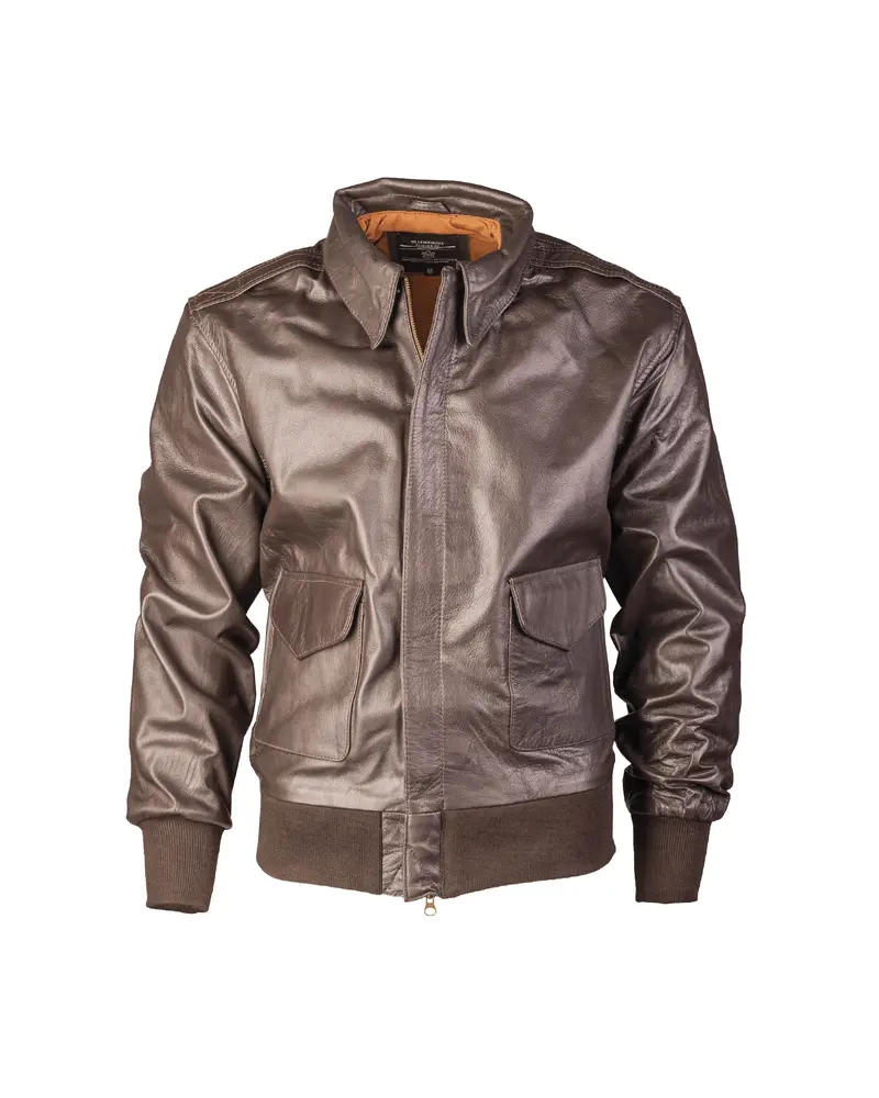 Mil-Tec Chaqueta de Cuero Aviador A2 Marrón - Estilo Militar Vintage