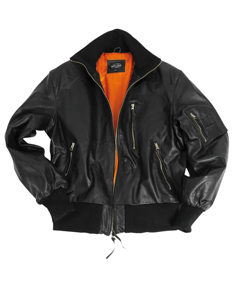 Mil-Tec Chaqueta de Cuero Aviador Negra BW - Estilo Militar Clásico