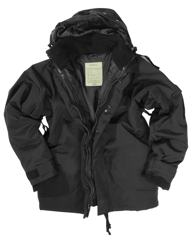 Mil-Tec Chaqueta Impermeable con Forro Polar Negro - Protección Total contra Humedad